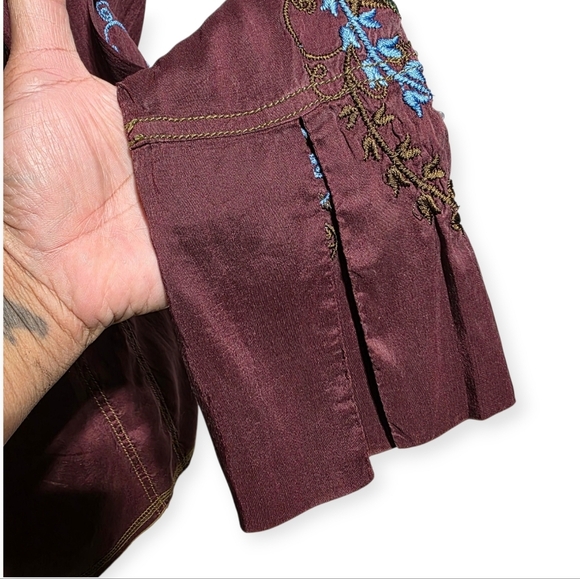 Y2K VINTAGE JOHNNY WAS SILK EMBROIDERED BUTTERFLY BUTTON FLY BLOUSE SZ S - Picture 6 of 10